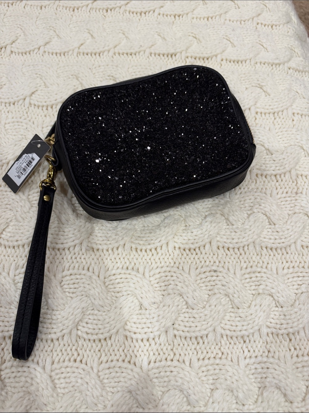 Fossil Black Glitter Wristlet Clutch with Gold Hardware